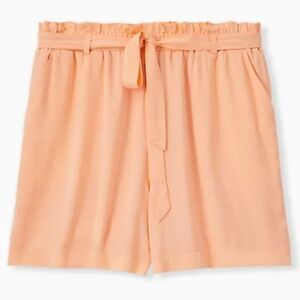4X 26W Peach Paperbag Waist Mid Shorts Lined Light